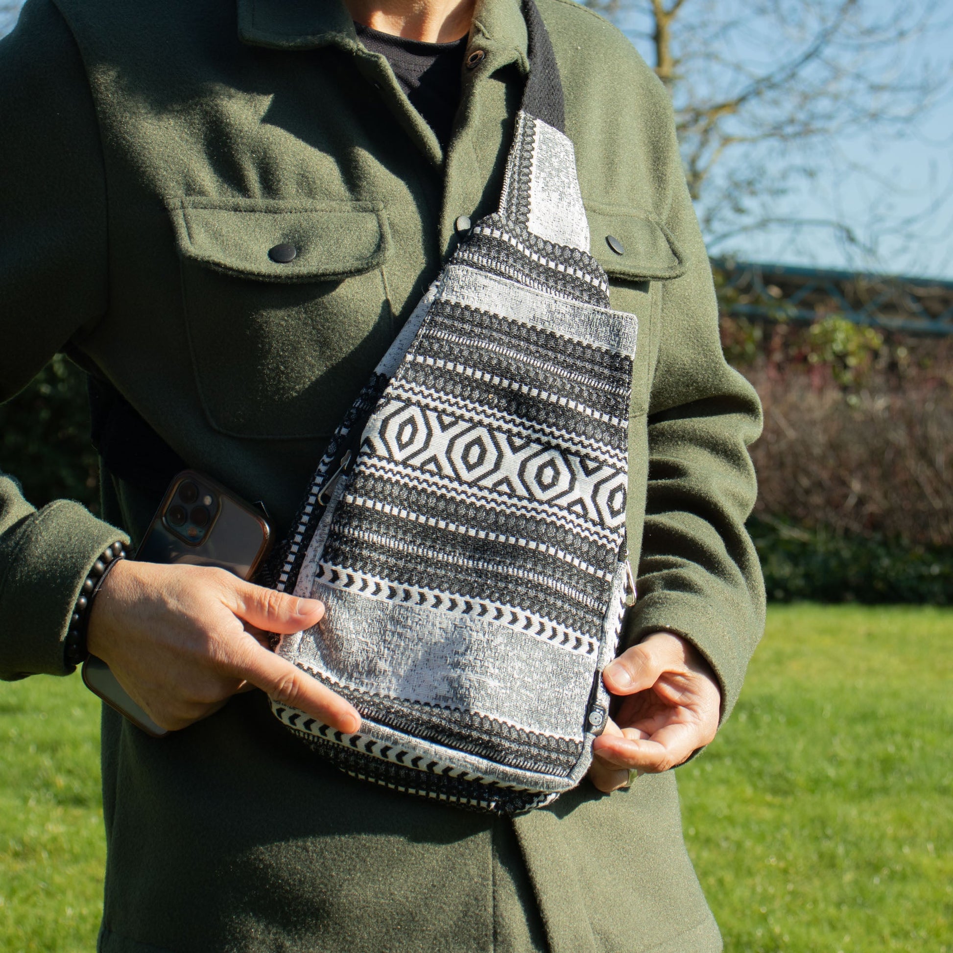 Handmade All Natural Jacquard Urban Caravan - Cross Body Bag product packaging on clean background from Quintessential Holistic Health Ltd