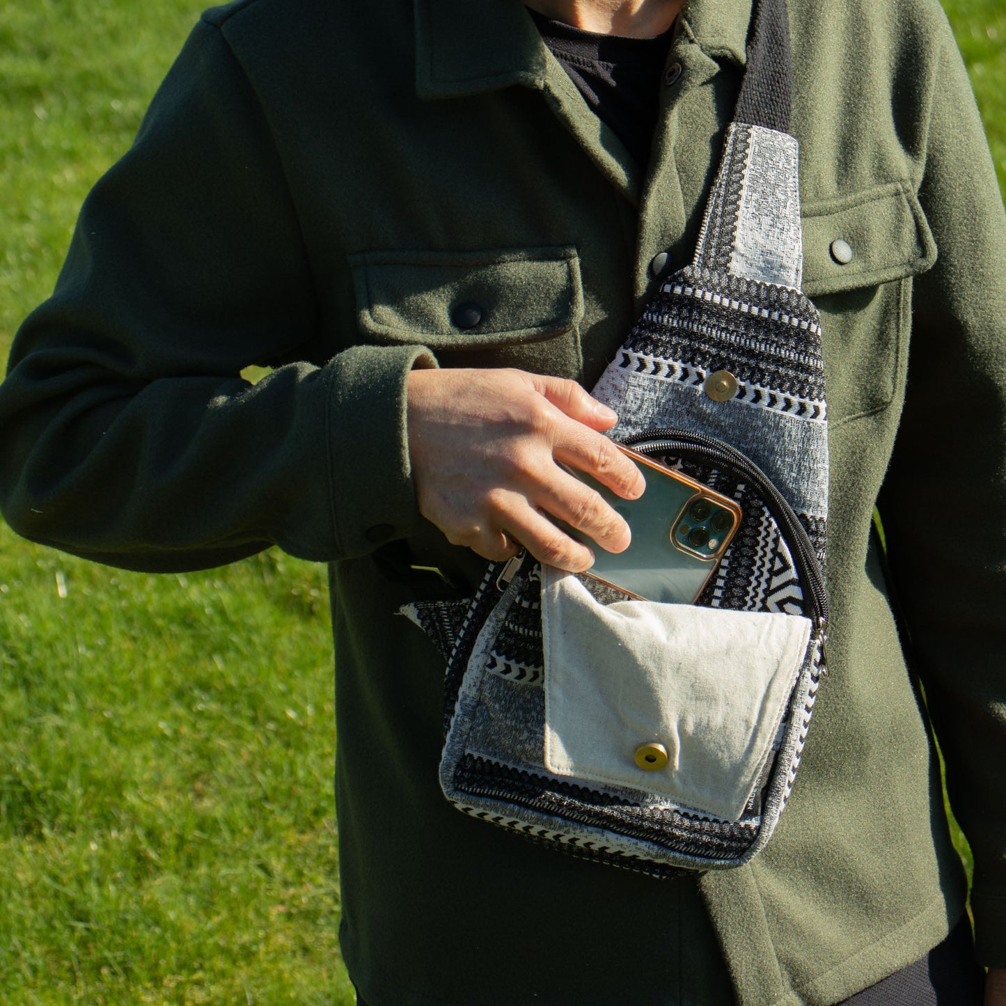 Handmade All Natural Jacquard Urban Caravan - Cross Body Bag product packaging on clean background from Quintessential Holistic Health Ltd