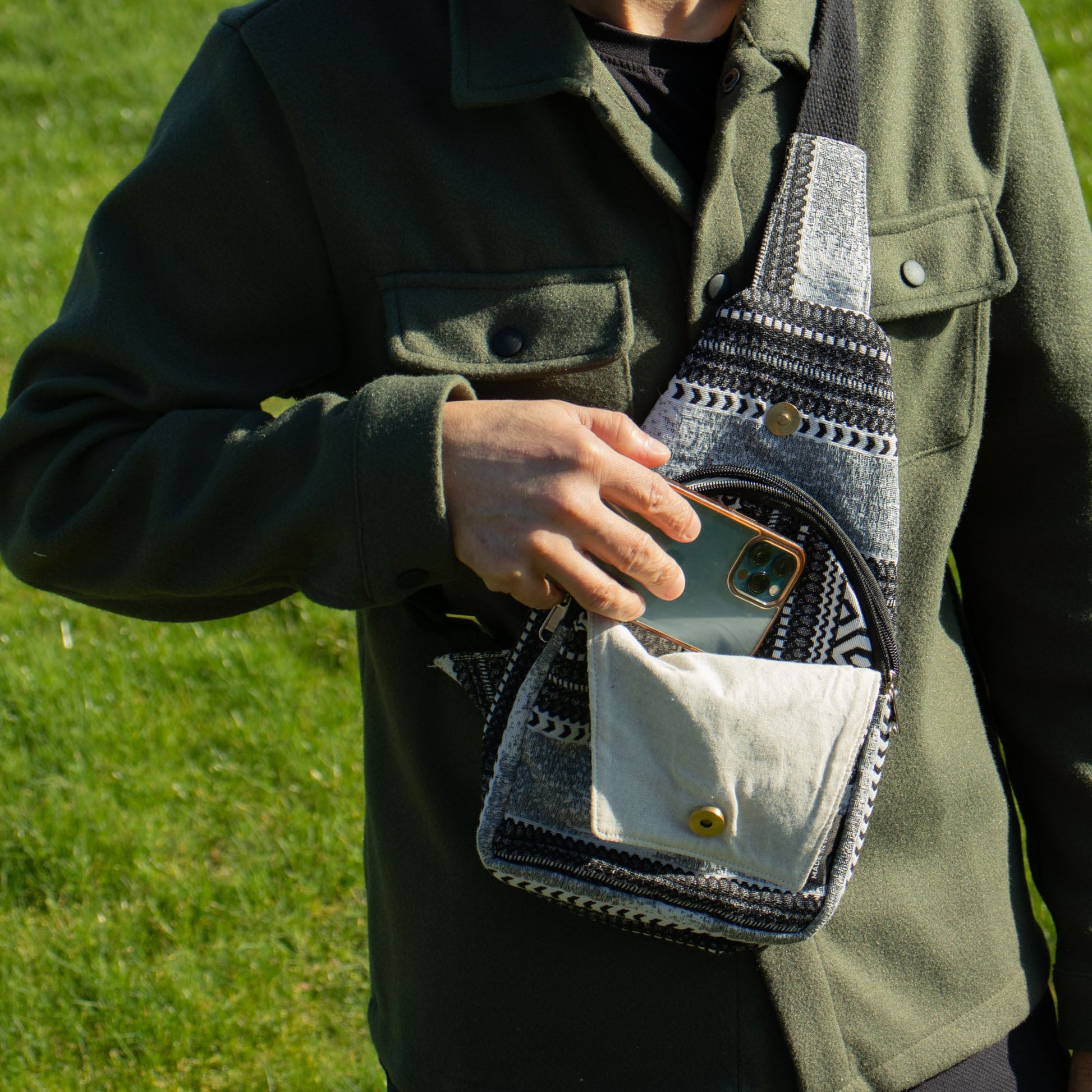 Handmade All Natural Jacquard Urban Caravan - Cross Body Bag product packaging on clean background from Quintessential Holistic Health Ltd