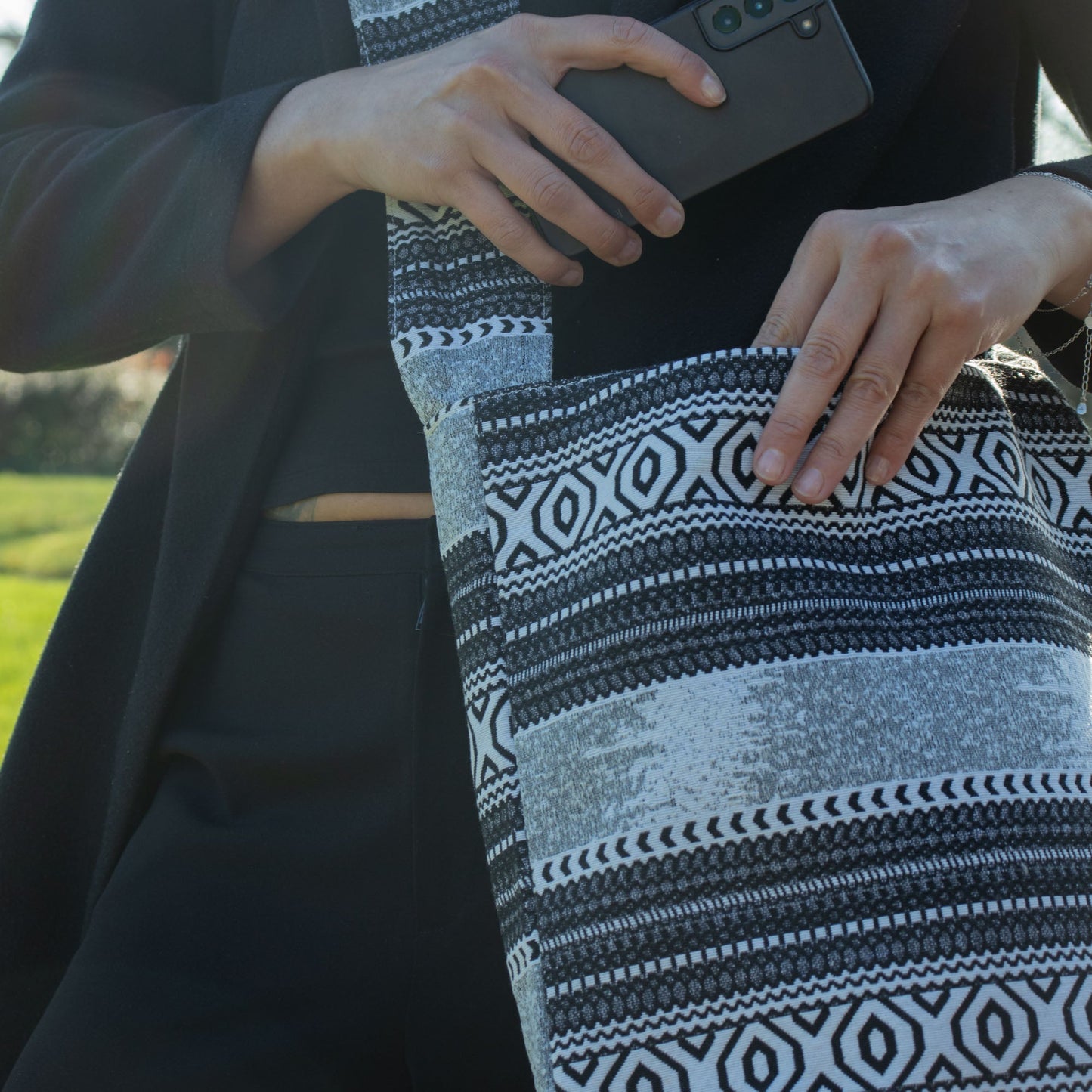 Handmade All Natural Jacquard Urban Caravan - Nomad Carryall product packaging on clean background from Quintessential Holistic Health Ltd