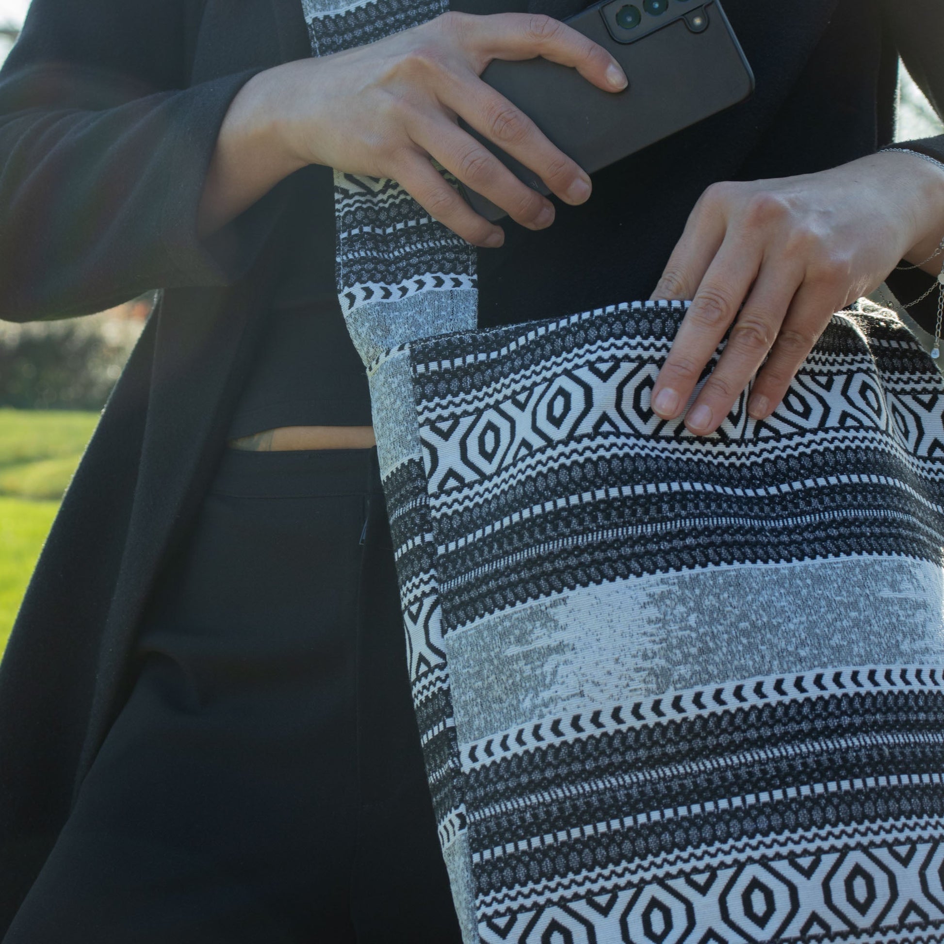 Handmade All Natural Jacquard Urban Caravan - Nomad Carryall product packaging on clean background from Quintessential Holistic Health Ltd