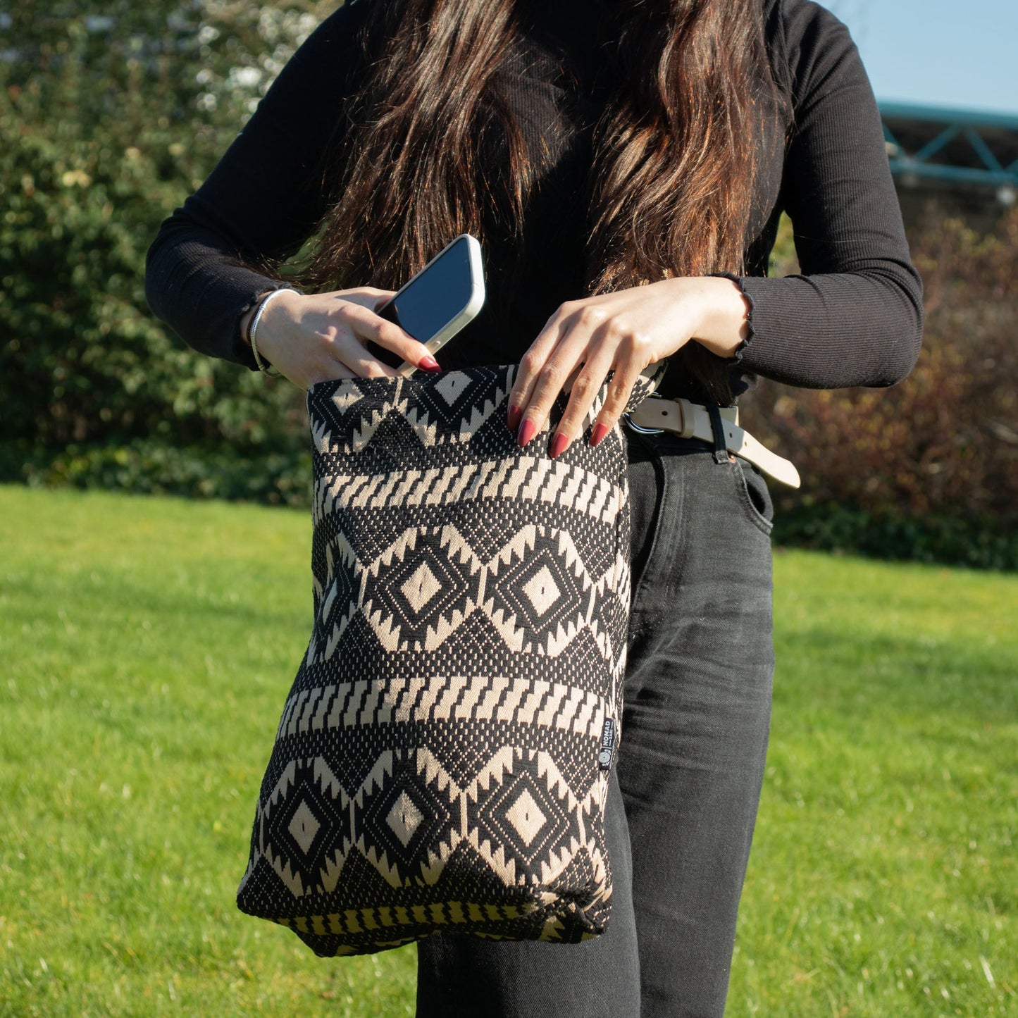 Handmade All Natural Jacquard Desert Loom - Nomad Carryall product packaging on clean background from Quintessential Holistic Health Ltd