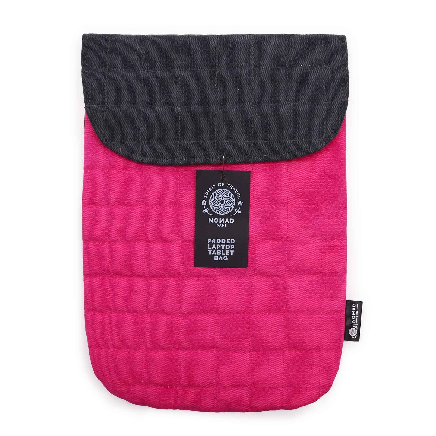 Handmade Cotton Laptop or Tablet Padded Pouch - Stonewashed / Shocking Pink product packaging on clean background from Quintessential Holistic Health Ltd