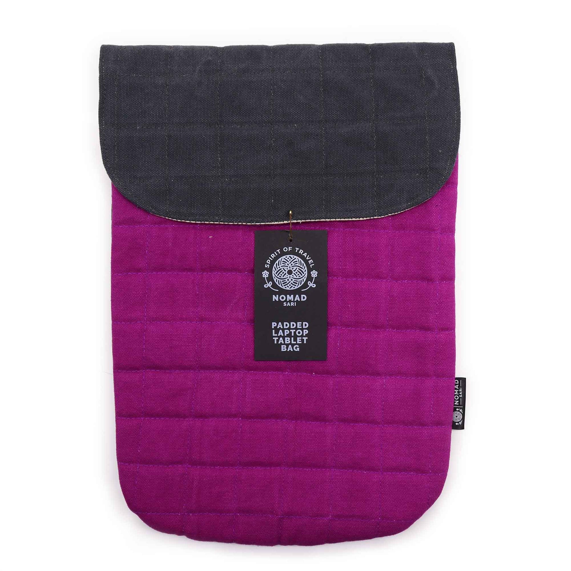 Handmade Cotton Laptop or Tablet Padded Pouch - Stonewashed / Purple Haze product packaging on clean background from Quintessential Holistic Health Ltd