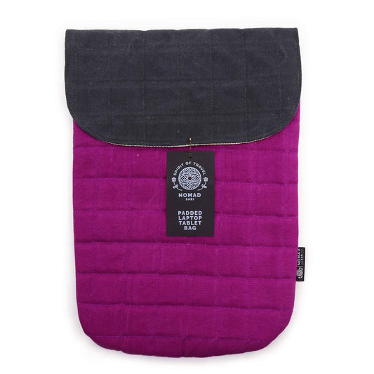 Handmade Cotton Laptop or Tablet Padded Pouch - Stonewashed / Purple Haze product packaging on clean background from Quintessential Holistic Health Ltd