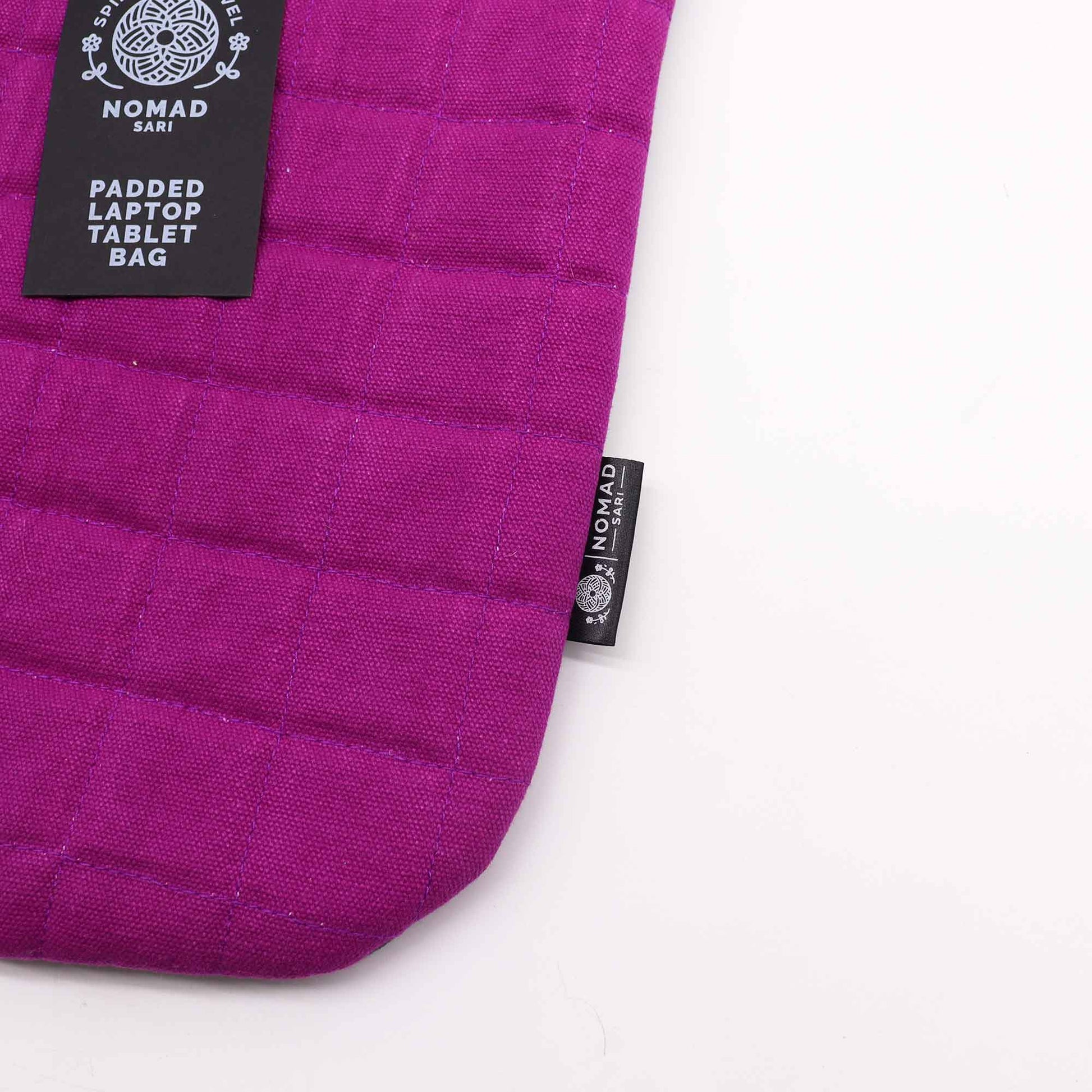 Handmade Cotton Laptop or Tablet Padded Pouch - Stonewashed / Purple Haze product packaging on clean background from Quintessential Holistic Health Ltd