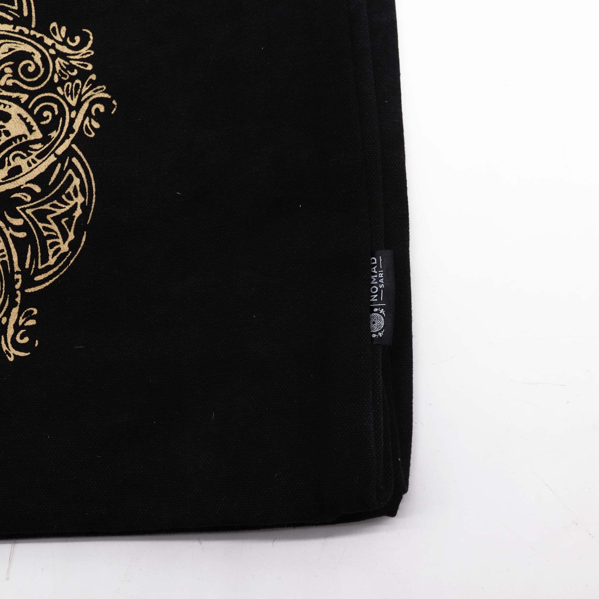 Handmade Oversized Natural Cotton Tote Bag - Extra Large / Stonewashed /Chocolate and Gold / Freedom Hamsa Hand product packaging on clean background from Quintessential Holistic Health Ltd