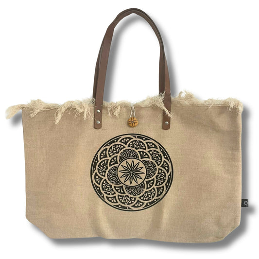 Handmade Eco-Friendly Natural Cotton Tote Bag with Leather Handles - Mandela - main product image from Quintessential Holistic Health Ltd UK