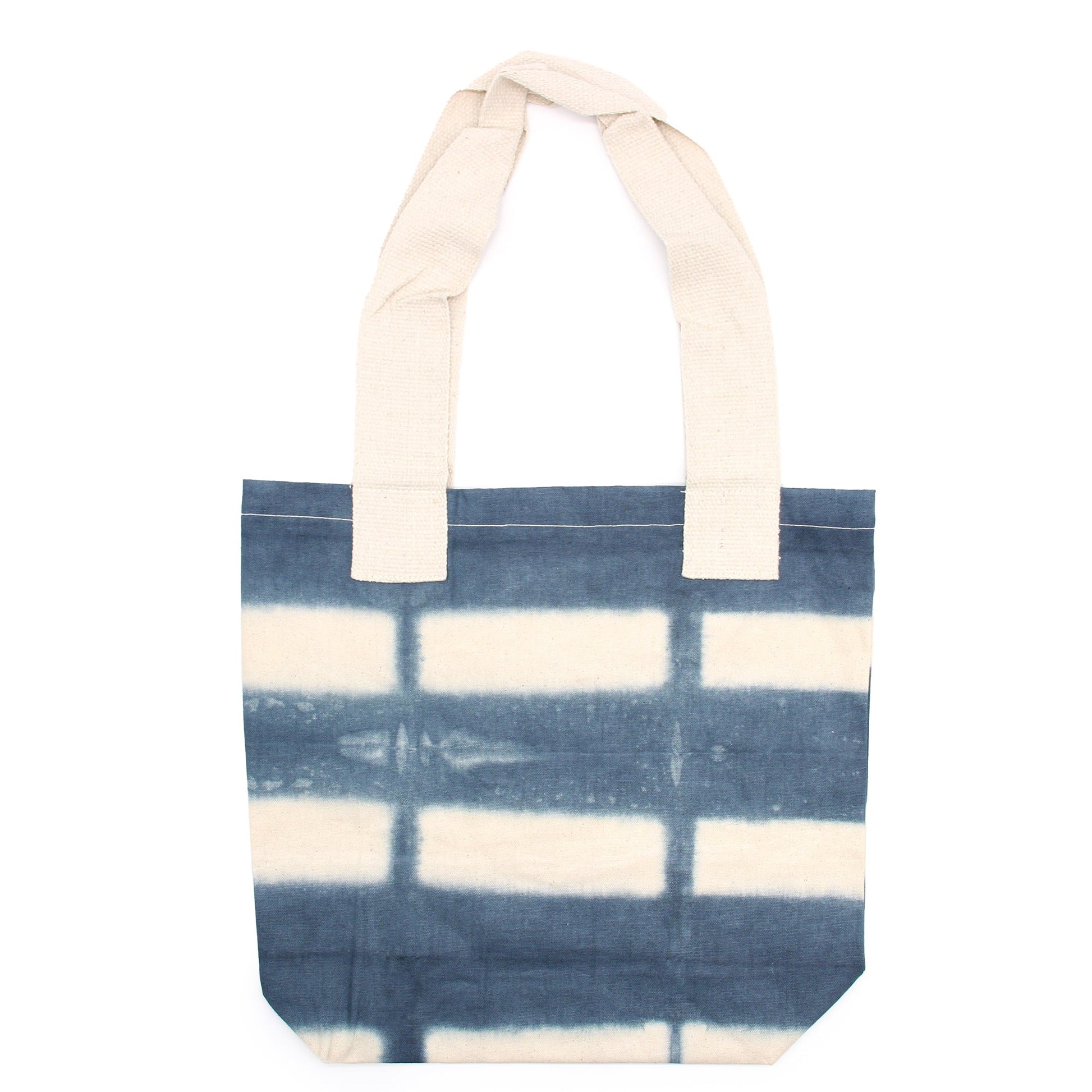 Handmade Eco-Friendly 100% Natural Cotton Tie-Dyed Bag - Grey Blocks with a Natural Handle product packaging on clean background from Quintessential Holistic Health Ltd
