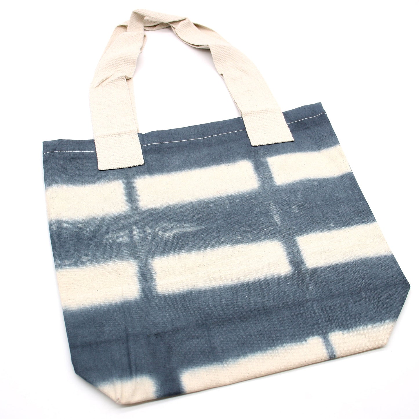 Handmade Eco-Friendly 100% Natural Cotton Tie-Dyed Bag - Grey Blocks with a Natural Handle product packaging on clean background from Quintessential Holistic Health Ltd