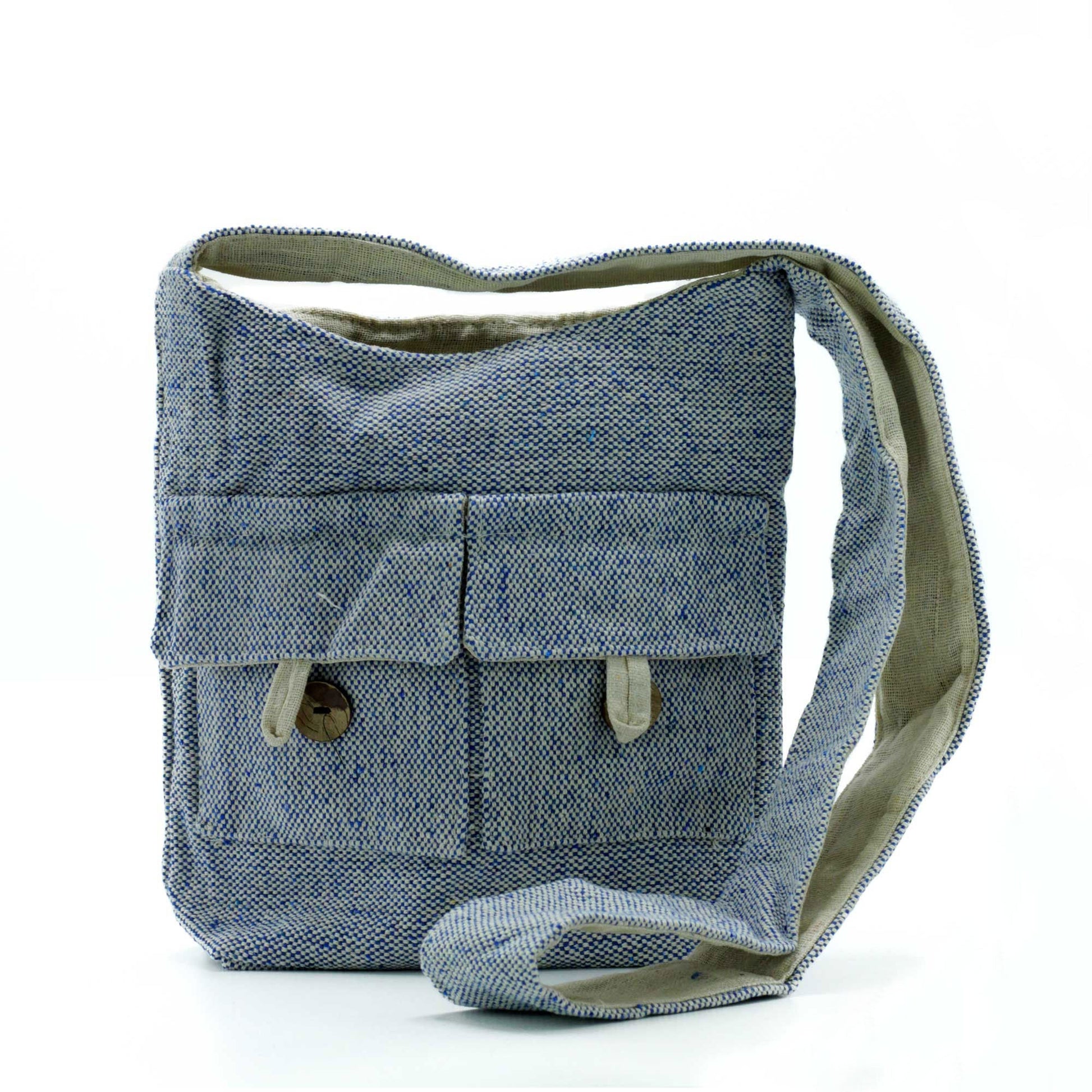Eco-Chic Cotton Two Pocket Bags - Medium / Blue Denim product packaging on clean background from Quintessential Holistic Health Ltd