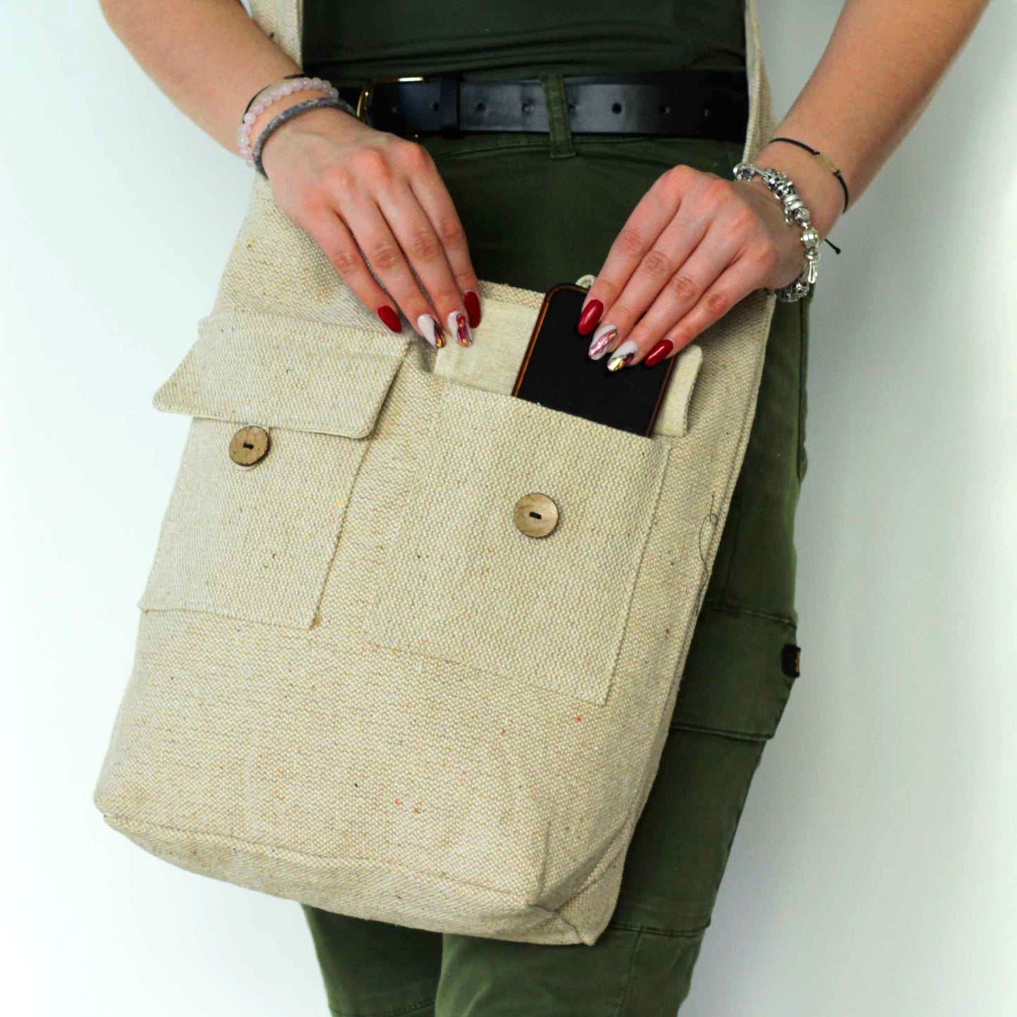 Eco-Chic Cotton Two Pocket Bags - Large / Natural product packaging on clean background from Quintessential Holistic Health Ltd