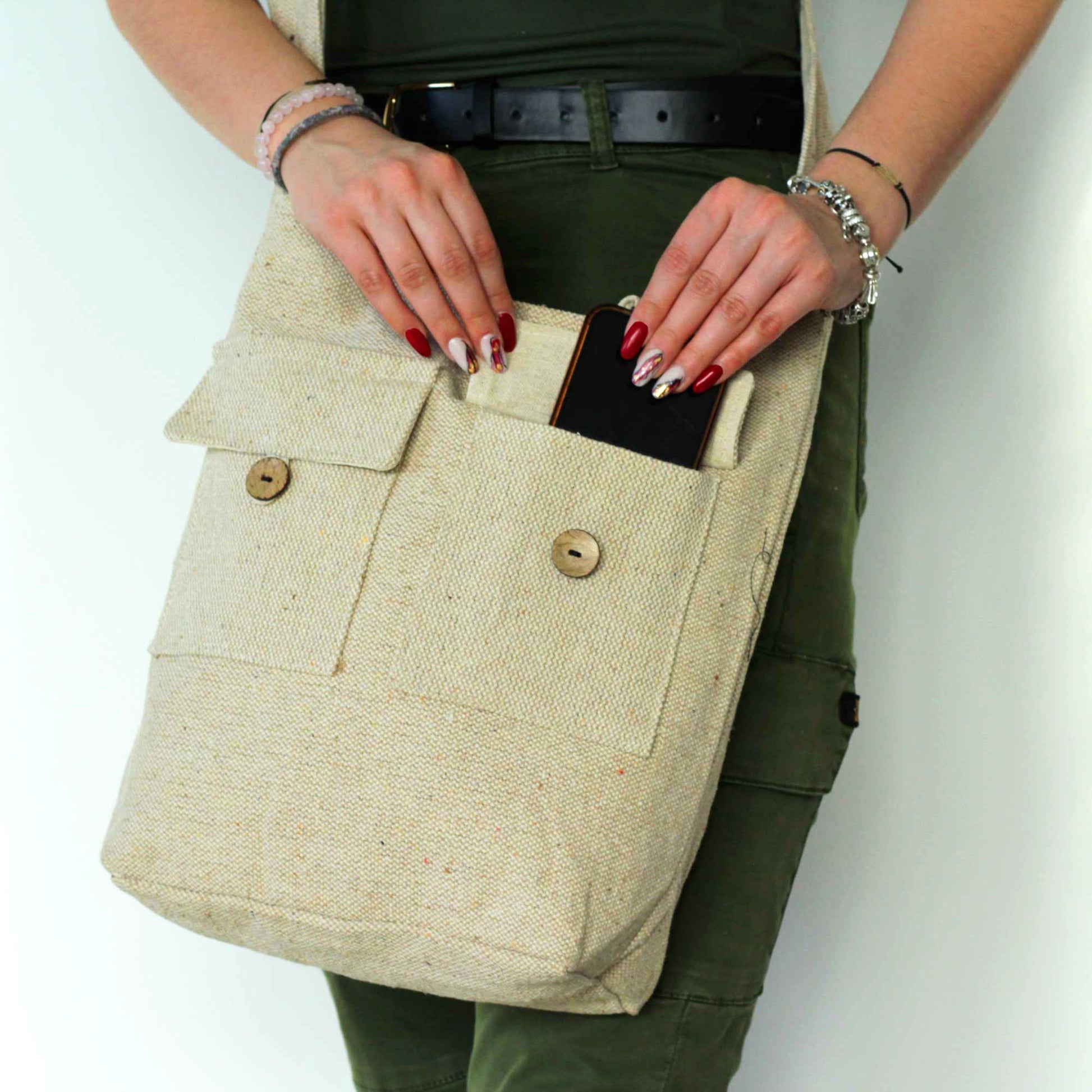 Eco-Chic Cotton Two Pocket Bags - Large / Natural product packaging on clean background from Quintessential Holistic Health Ltd