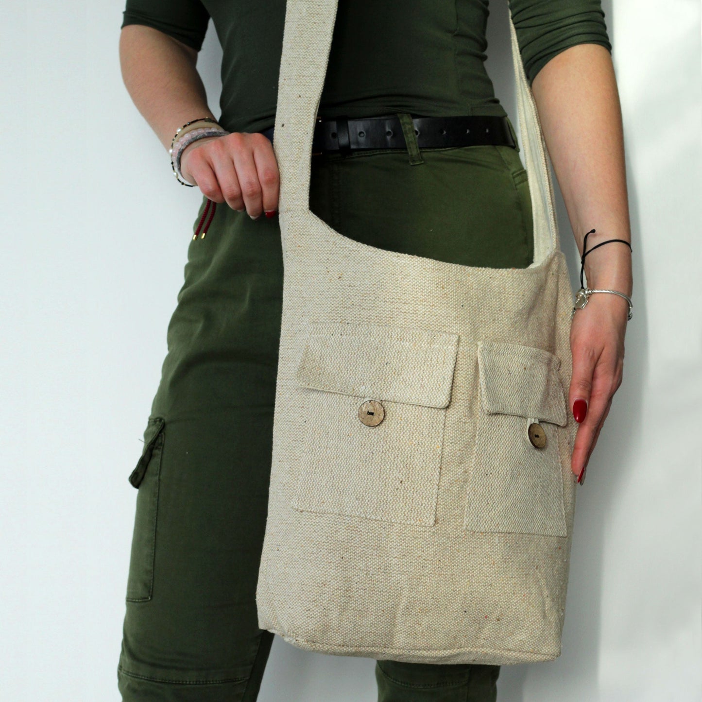 Eco-Chic Cotton Two Pocket Bags - Large / Natural product packaging on clean background from Quintessential Holistic Health Ltd