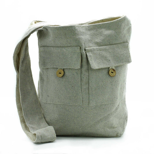 Eco-Chic Cotton Two Pocket Bags - Large / Stone product packaging on clean background from Quintessential Holistic Health Ltd