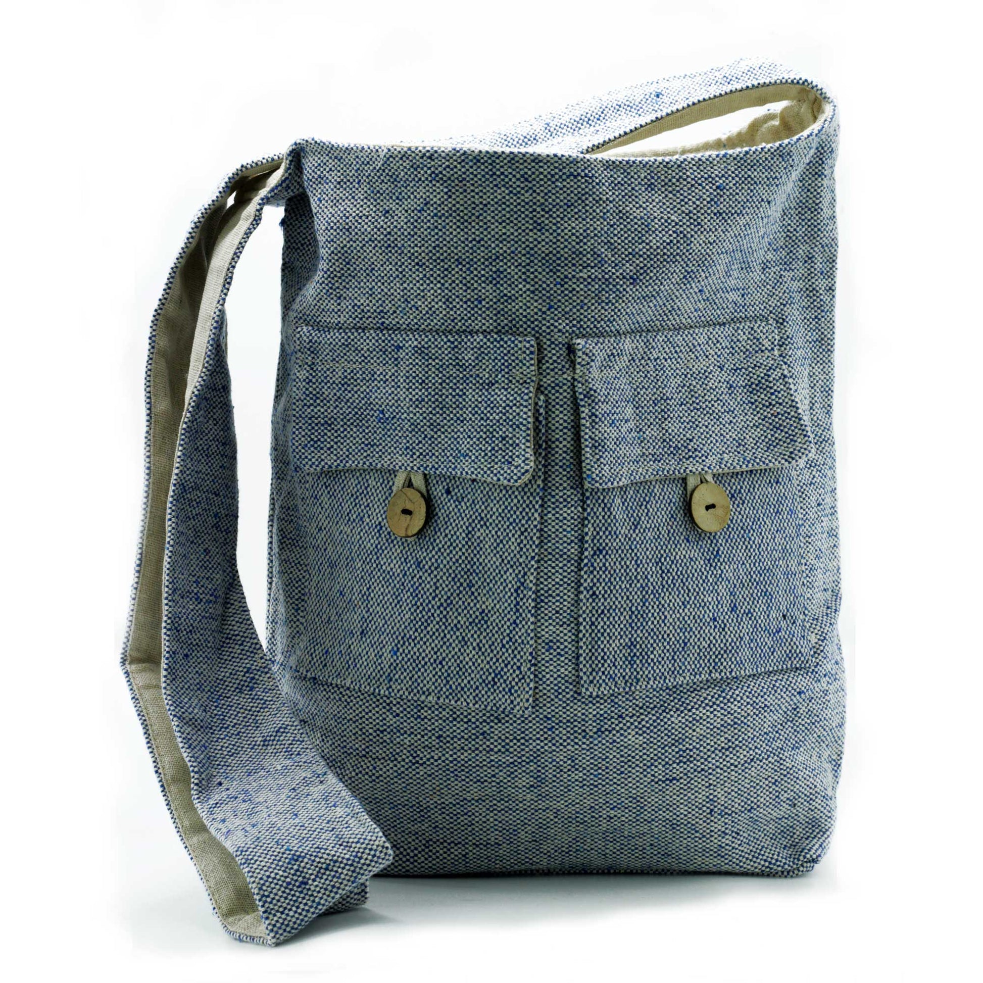 Eco-Chic Cotton Two Pocket Bags - Large / Blue Denim product packaging on clean background from Quintessential Holistic Health Ltd