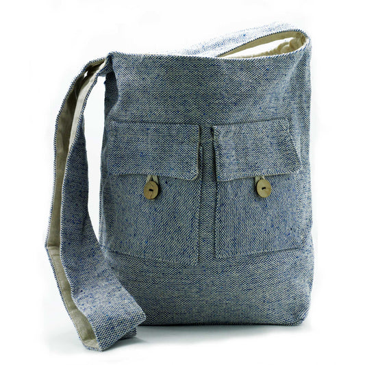 Eco-Chic Cotton Two Pocket Bags - Large / Blue Denim product packaging on clean background from Quintessential Holistic Health Ltd
