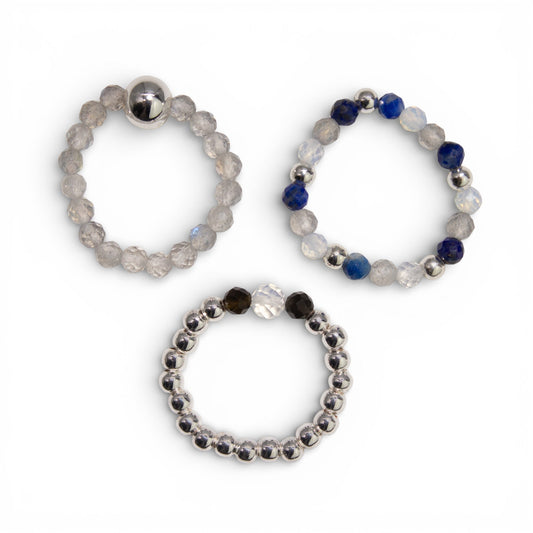 Mystical Nymph Spirit Gemstone 3 Ring Set - Northern Lights - main product image from Quintessential Holistic Health Ltd UK