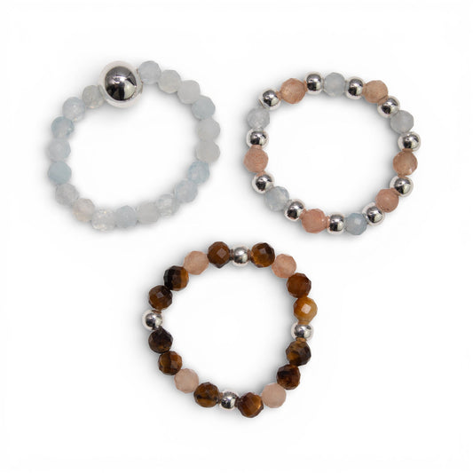 Mystical Nymph Spirit Gemstone 3 Ring Set - Sea Sunset - main product image from Quintessential Holistic Health Ltd UK
