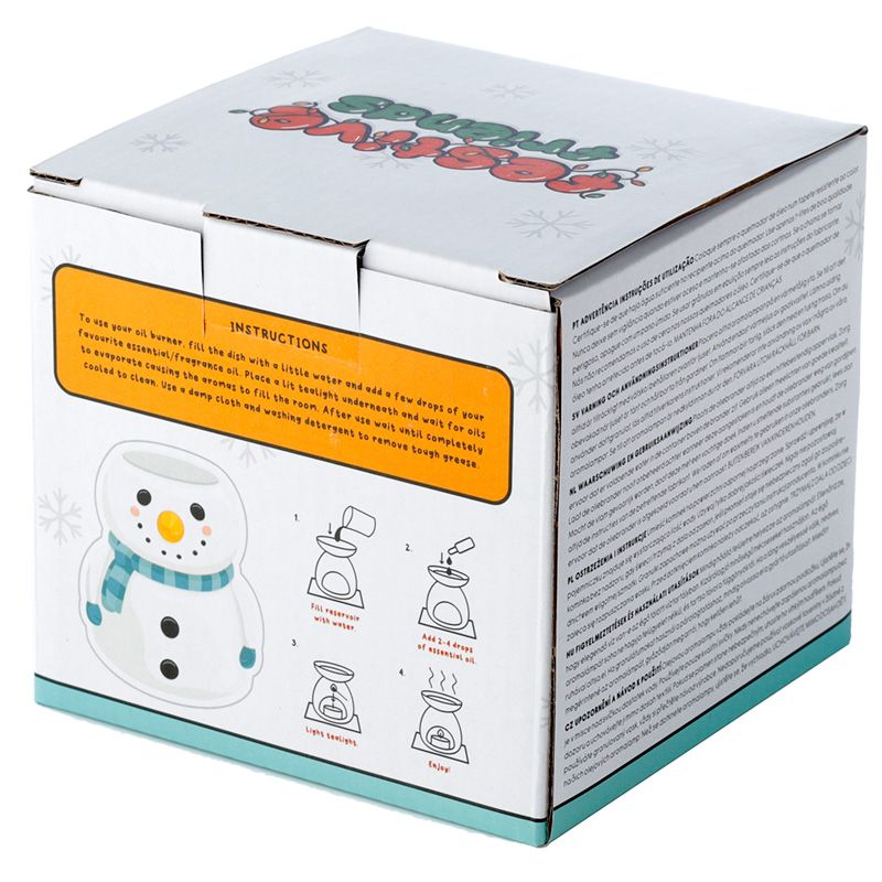 Christmas Ceramic Oil Burner - Snowman product packaging on clean background from Quintessential Holistic Health Ltd