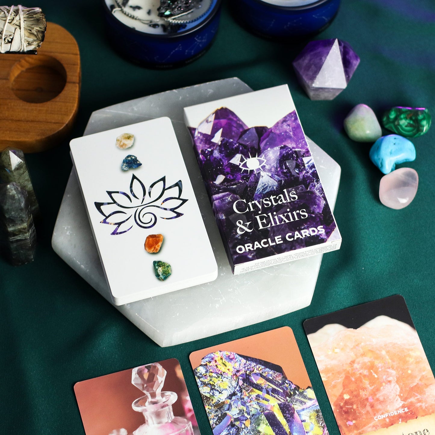 Crystals & Elixirs Oracle Cards – Crystals and Elexirs / Healing Energy product packaging on clean background from Quintessential Holistic Health Ltd
