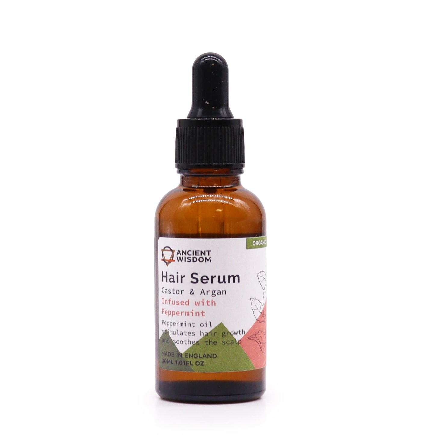 30ml Organic Vegan-Friendly Hair Serum - Peppermint product packaging on clean background from Quintessential Holistic Health Ltd