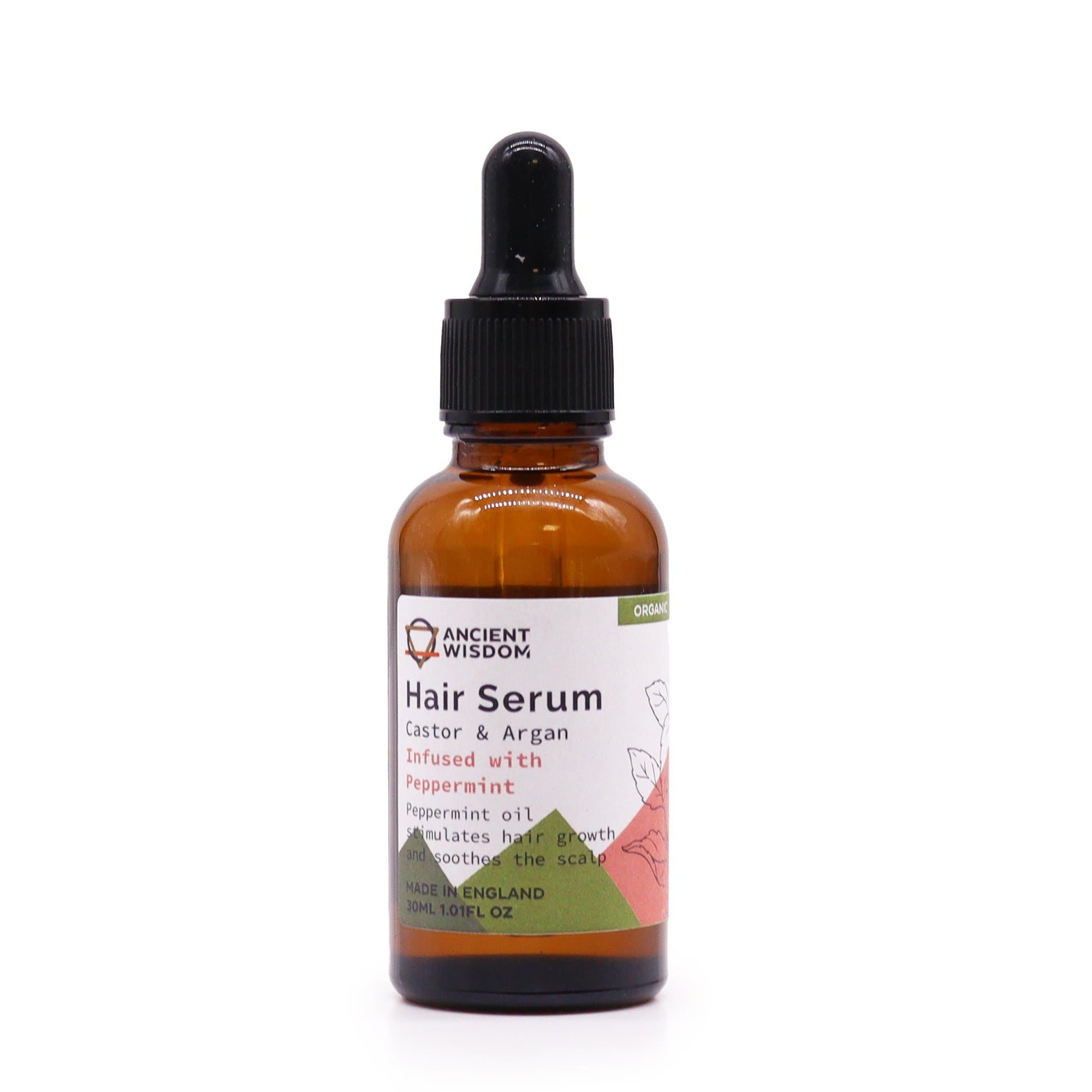 30ml Organic Vegan-Friendly Hair Serum - Peppermint product packaging on clean background from Quintessential Holistic Health Ltd