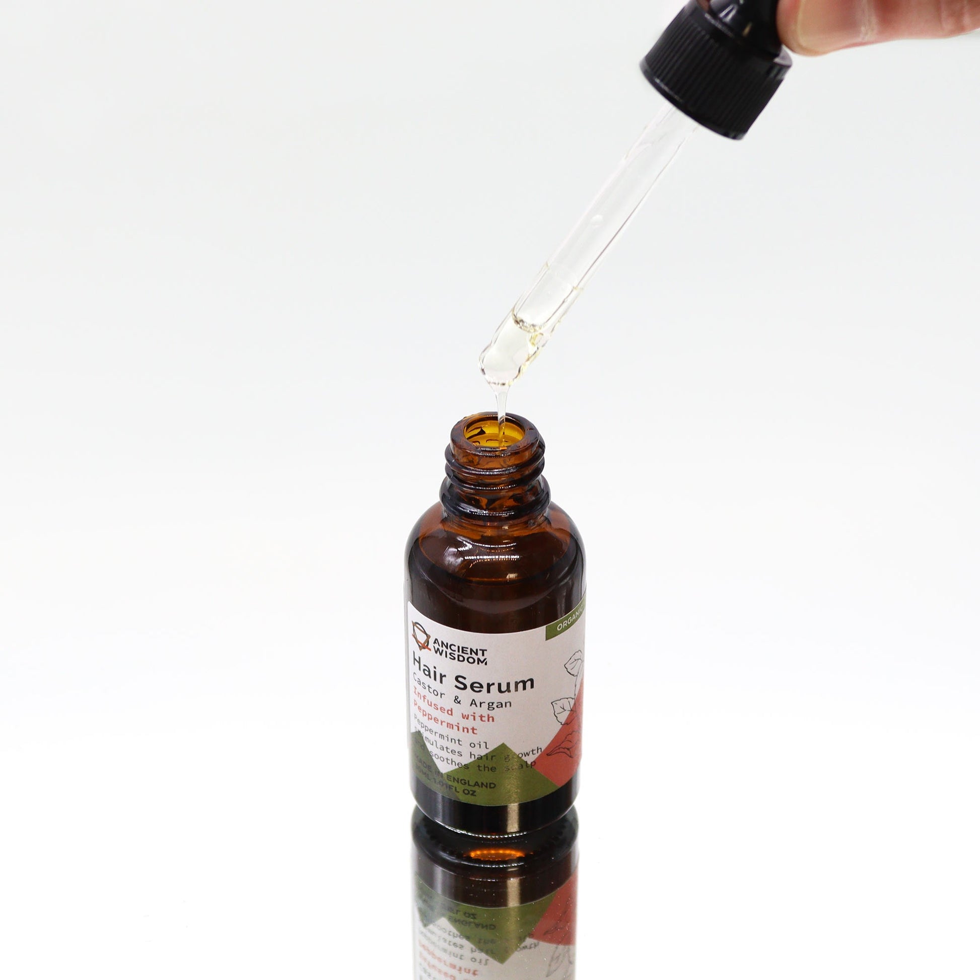 30ml Organic Vegan-Friendly Hair Serum - Peppermint product packaging on clean background from Quintessential Holistic Health Ltd