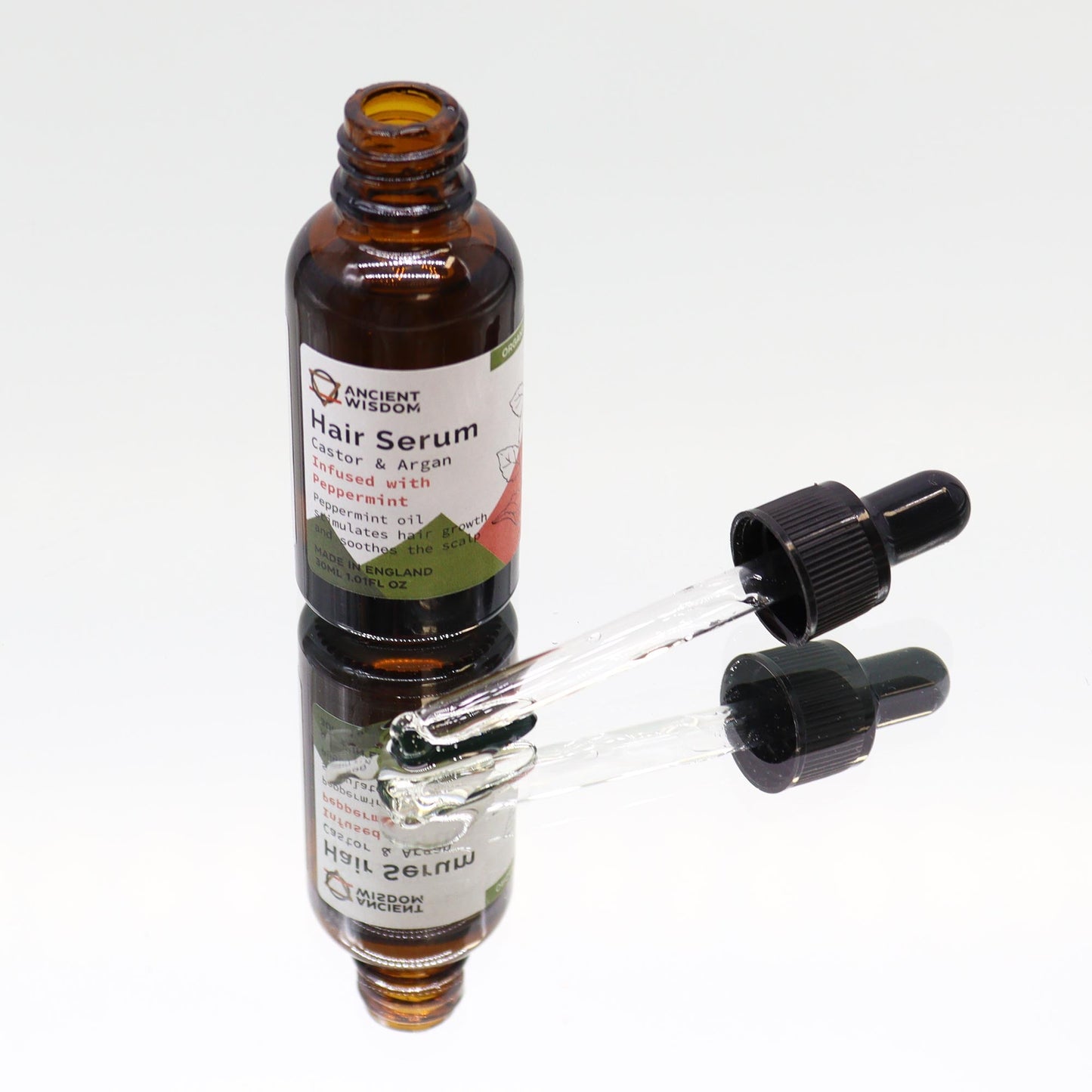 30ml Organic Vegan-Friendly Hair Serum - Peppermint product packaging on clean background from Quintessential Holistic Health Ltd