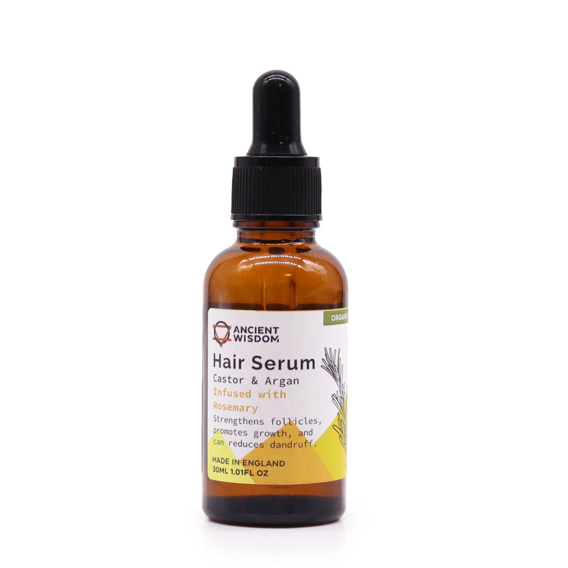 30ml Organic Vegan-Friendly Hair Serum - Rosemary product packaging on clean background from Quintessential Holistic Health Ltd