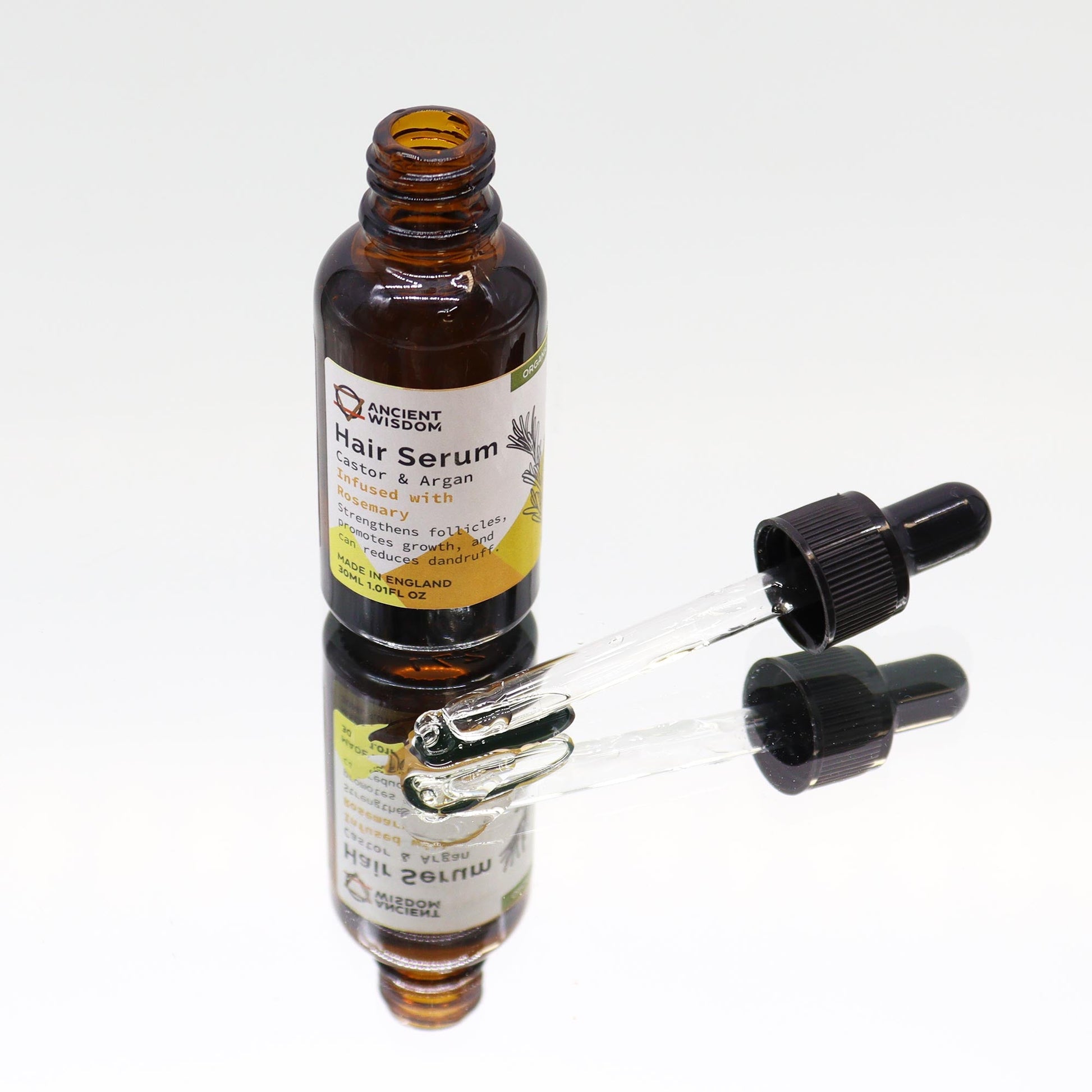 30ml Organic Vegan-Friendly Hair Serum - Rosemary product packaging on clean background from Quintessential Holistic Health Ltd