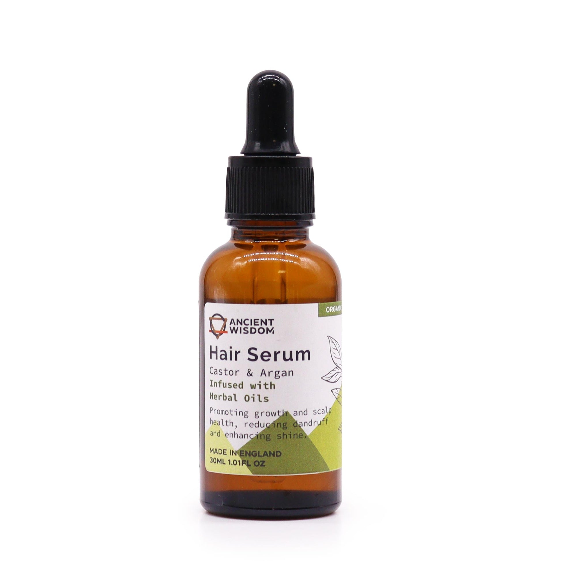 30ml Organic Vegan-Friendly Hair Serum - Herbal product packaging on clean background from Quintessential Holistic Health Ltd