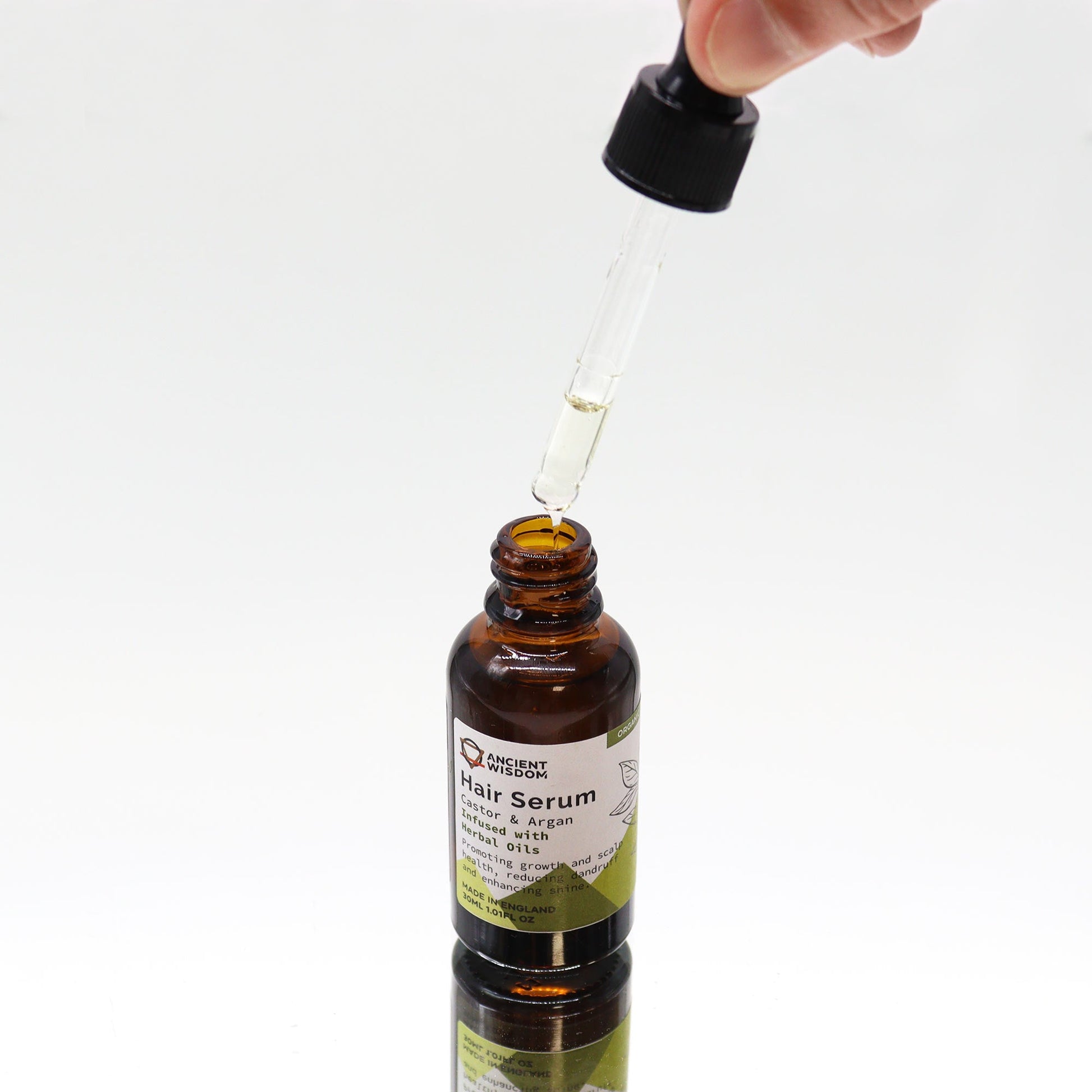 30ml Organic Vegan-Friendly Hair Serum - Herbal product packaging on clean background from Quintessential Holistic Health Ltd