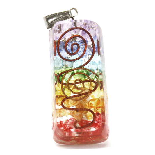 Handmade Orgonite Power Pendant - Rainbow Copper Attractor product packaging on clean background from Quintessential Holistic Health Ltd