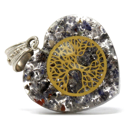 Handmade Orgonite Power Pendant - Heart / Tree of Life product packaging on clean background from Quintessential Holistic Health Ltd
