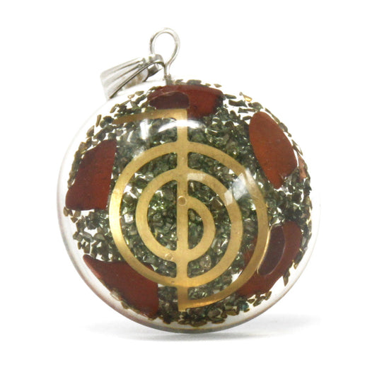 Handmade Orgonite Power Pendant - Symbolic Power Dome product packaging on clean background from Quintessential Holistic Health Ltd
