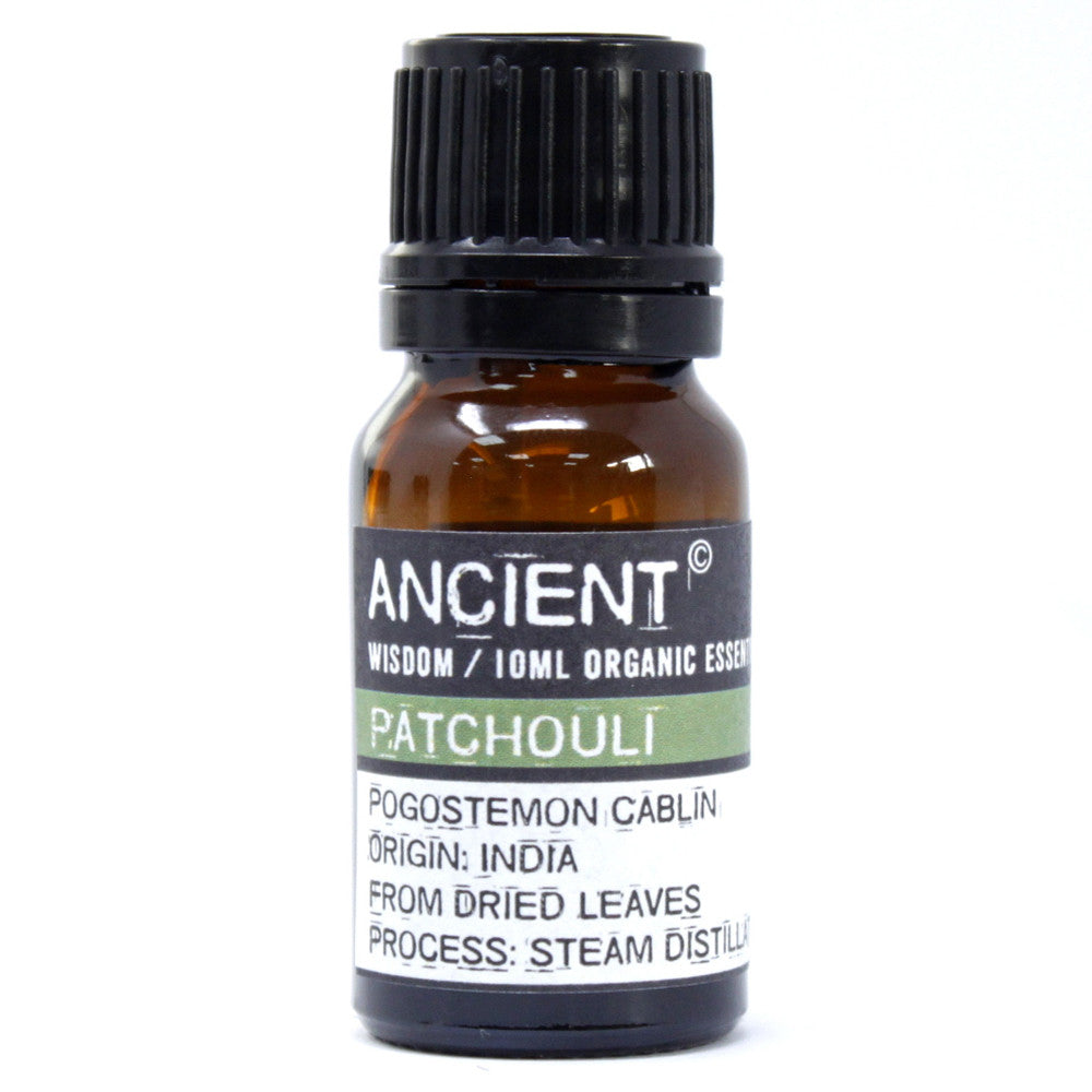 10ml Organic Essential Oil - Patchouli product packaging on clean background from Quintessential Holistic Health Ltd