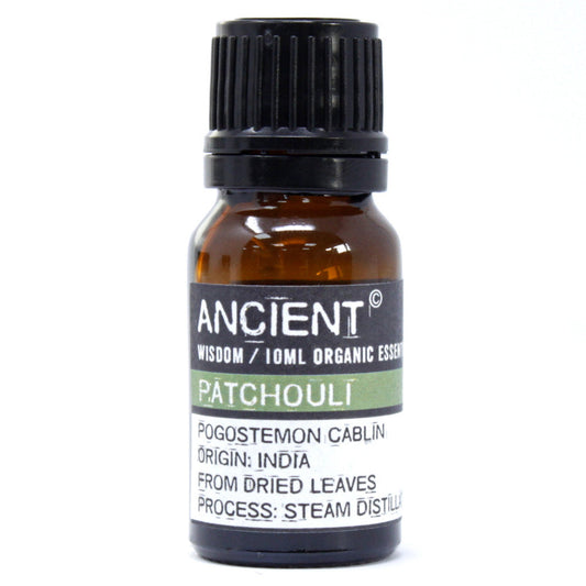 10ml Organic Essential Oil - Patchouli product packaging on clean background from Quintessential Holistic Health Ltd