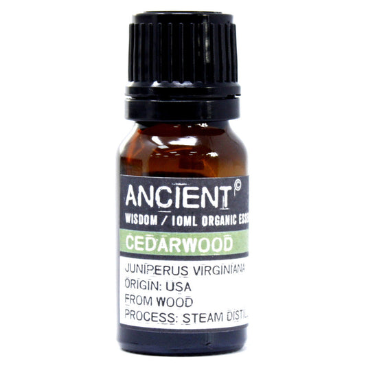 10ml Pure Organic Essential Oil - Cedarwood product packaging on clean background from Quintessential Holistic Health Ltd