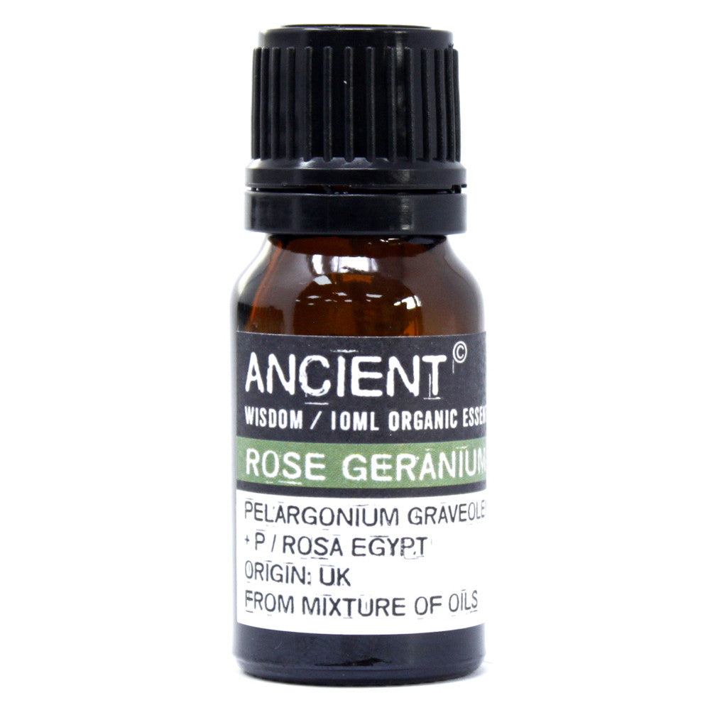 10ml Organic Essential Oil - Rose Geranium / Egypt product packaging on clean background from Quintessential Holistic Health Ltd