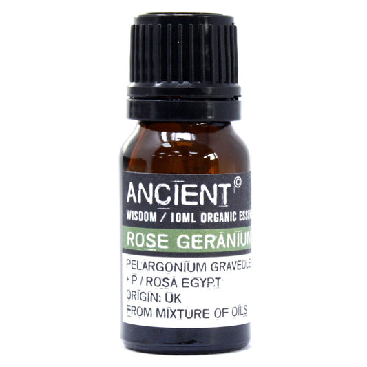 10ml Organic Essential Oil - Rose Geranium / Egypt product packaging on clean background from Quintessential Holistic Health Ltd