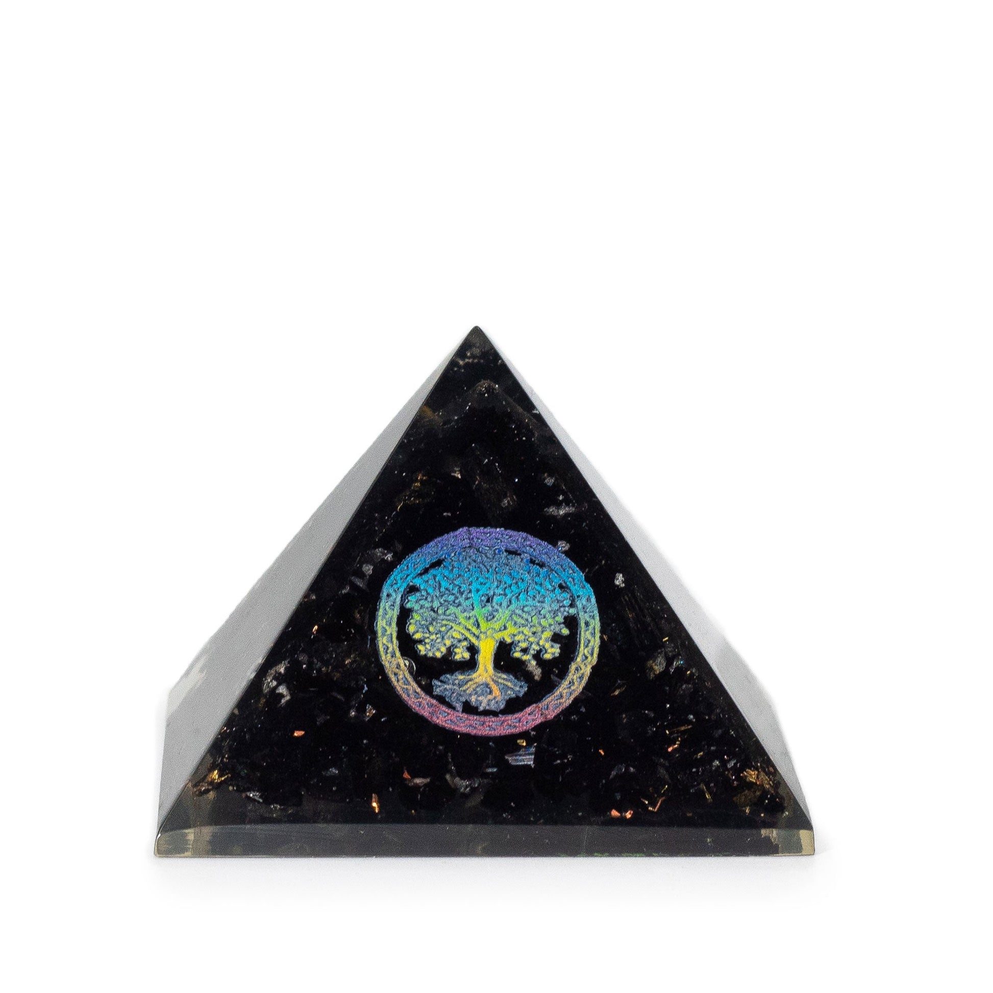 Handmade Orgonite Desk Power Pack / Paperweight - Small / Pyramid / Tree of Life / Black Tormaline product packaging on clean background from Quintessential Holistic Health Ltd