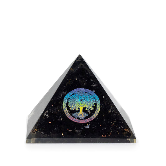 Handmade Orgonite Desk Power Pack / Paperweight - Small / Pyramid / Tree of Life / Black Tormaline product packaging on clean background from Quintessential Holistic Health Ltd