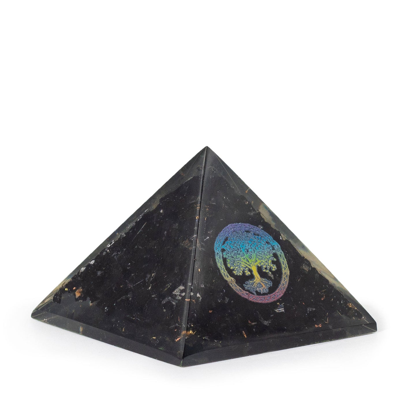 Handmade Orgonite Desk Power Pack / Paperweight - Small / Pyramid / Tree of Life / Black Tormaline product packaging on clean background from Quintessential Holistic Health Ltd