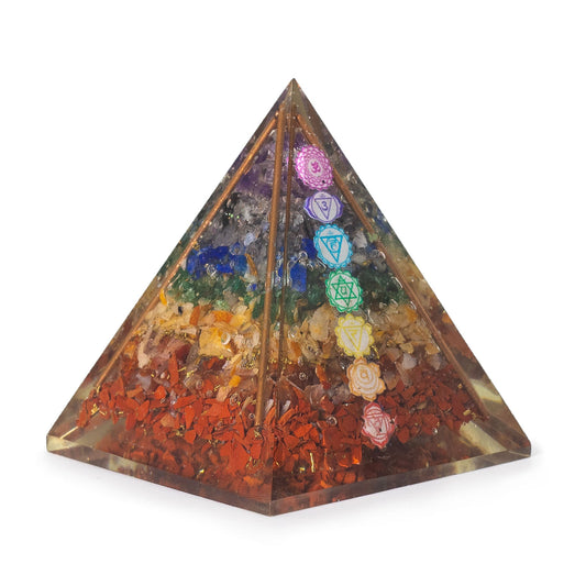 Handmade Orgonite Desk Power Pack and Paperweight - Medium - Pyramid - 7 Chakra - Multicoloured with Copper - main product image from Quintessential Holistic Health Ltd UK