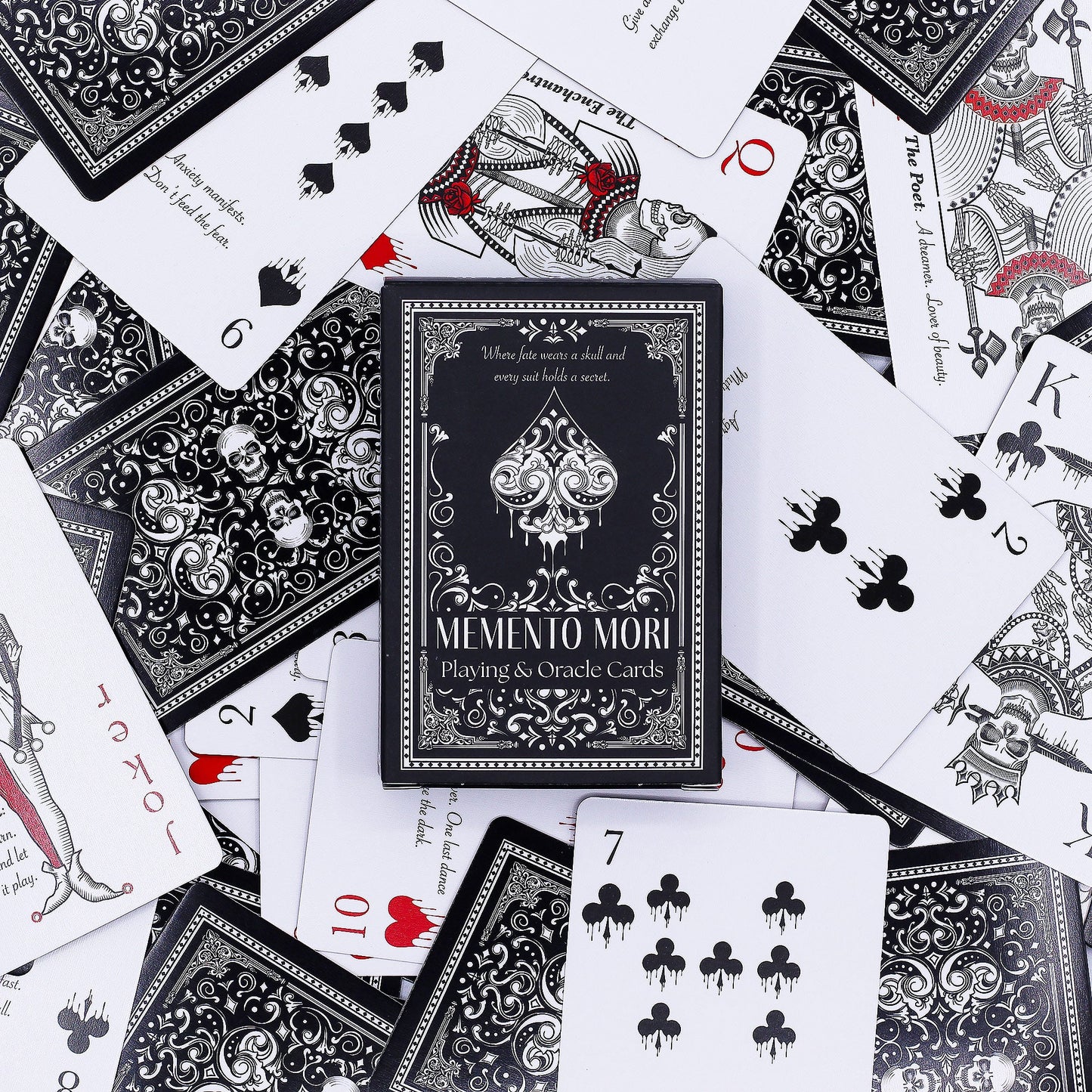 Playing and Oracle Cards - Gothic / Memento Mori product packaging on clean background from Quintessential Holistic Health Ltd