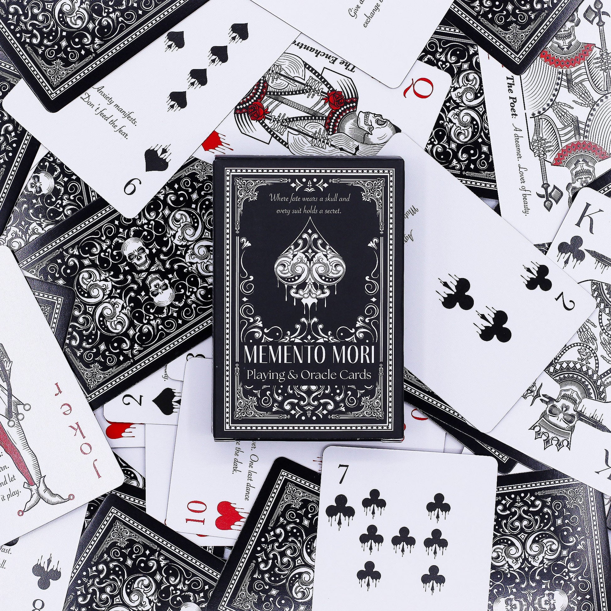 Playing and Oracle Cards - Gothic / Memento Mori product packaging on clean background from Quintessential Holistic Health Ltd