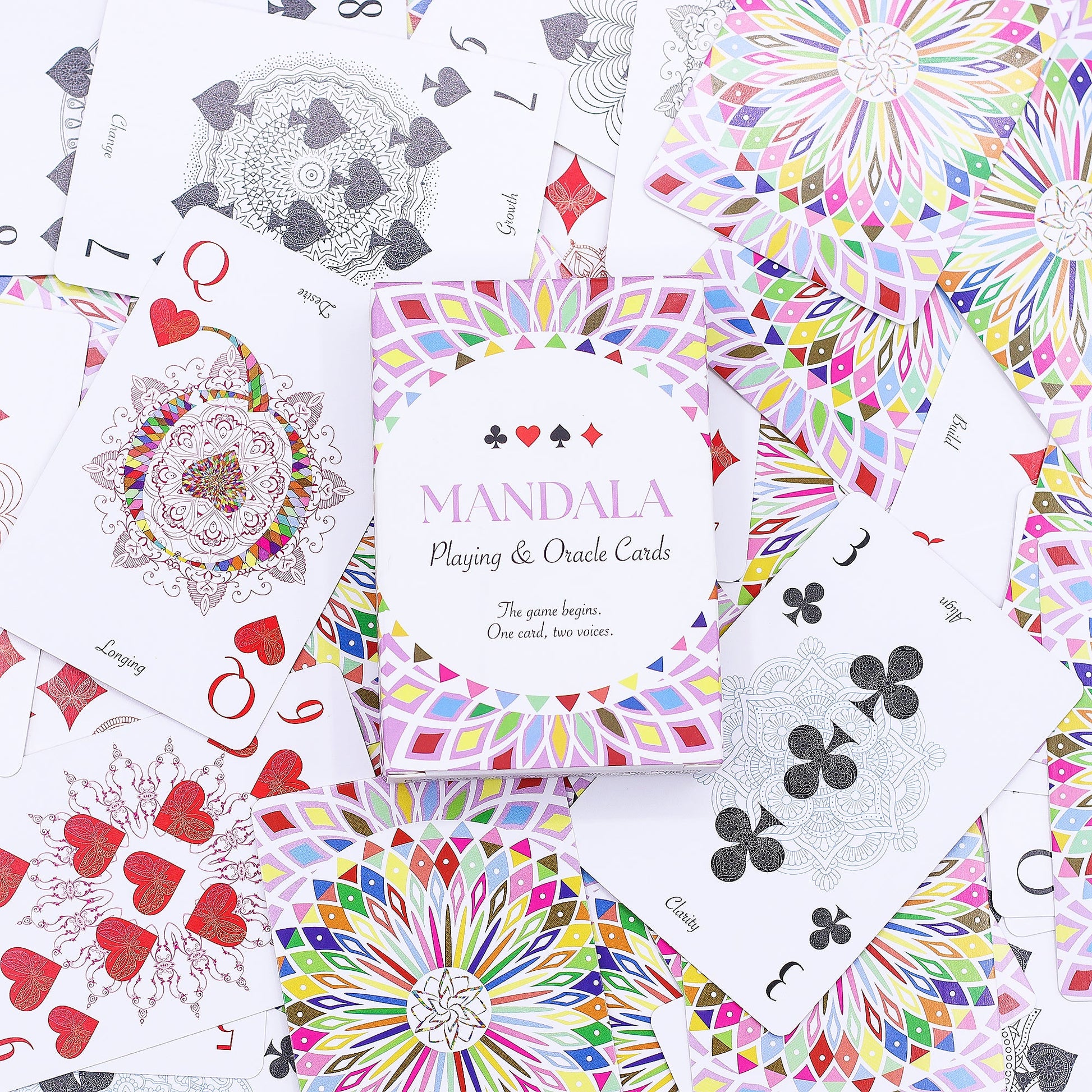 Playing and Oracle Cards – Mandala / Kaleidoscope Symmetry product packaging on clean background from Quintessential Holistic Health Ltd