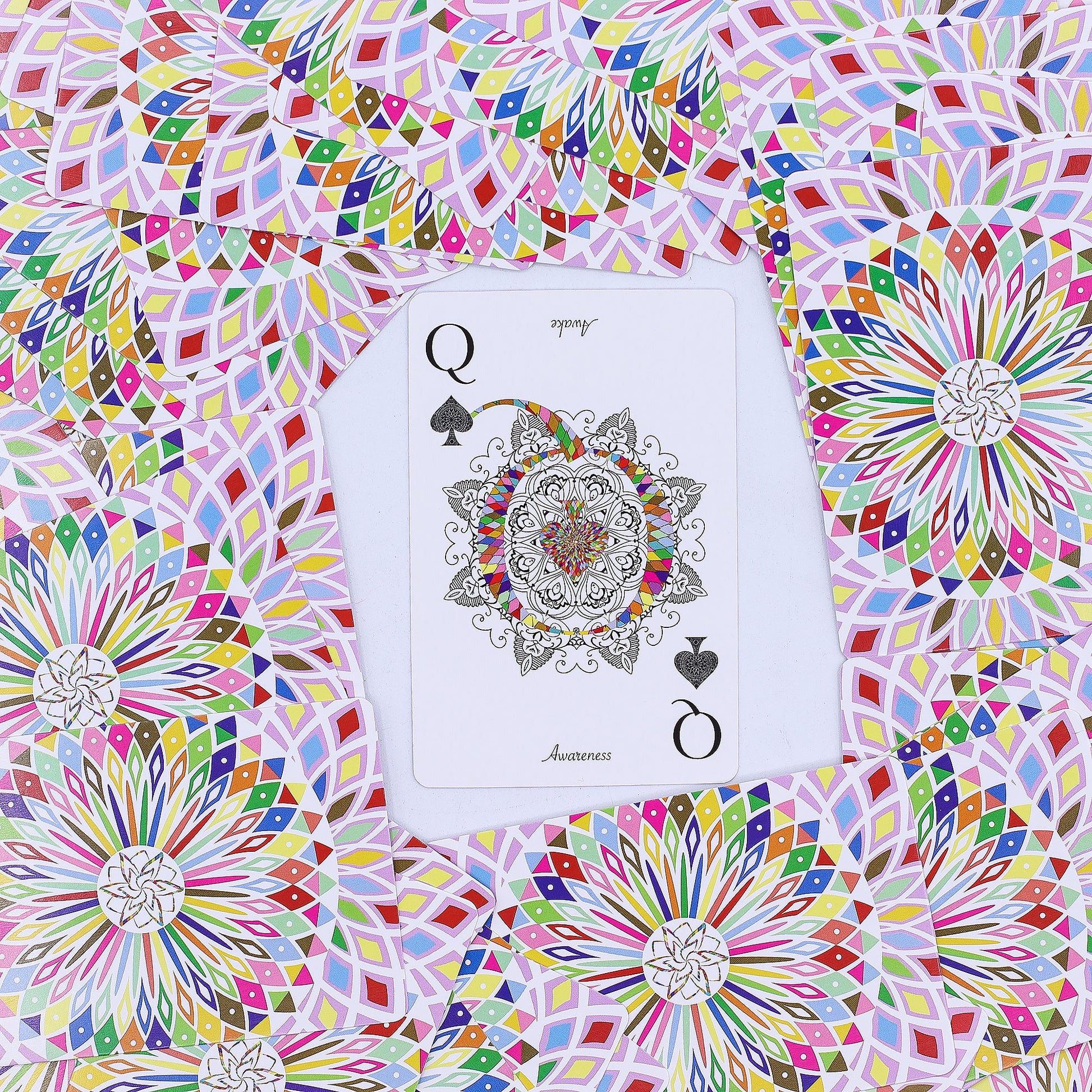 Playing and Oracle Cards – Mandala / Kaleidoscope Symmetry product packaging on clean background from Quintessential Holistic Health Ltd