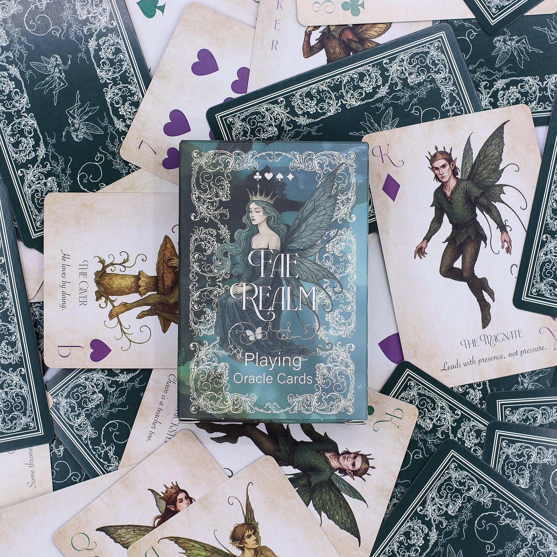 Playing and Oracle Cards – Fae Realm / Fairy Theme product packaging on clean background from Quintessential Holistic Health Ltd